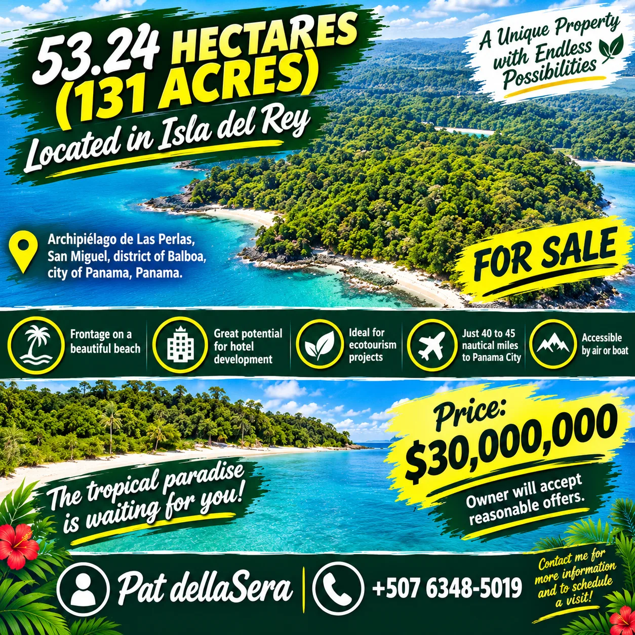 53.24 hectares(131 acres) located in Isla del Rey. — imagen 1 de 5